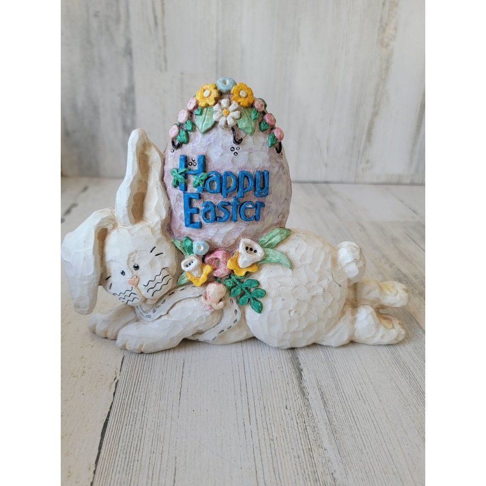 Happy Easter White bunny egg Spring figure decor floral